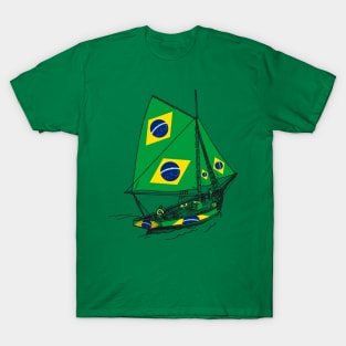 Vintage Brazil Flag Galleon Ship Sailor Team of Brazil Pride | Support Brazil Country T-Shirt